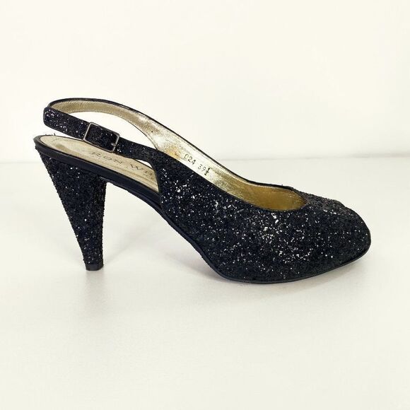 Ron White All Day Heels Brooks Black Chunky Glitter Slingback Heels - Picture 1 of 7